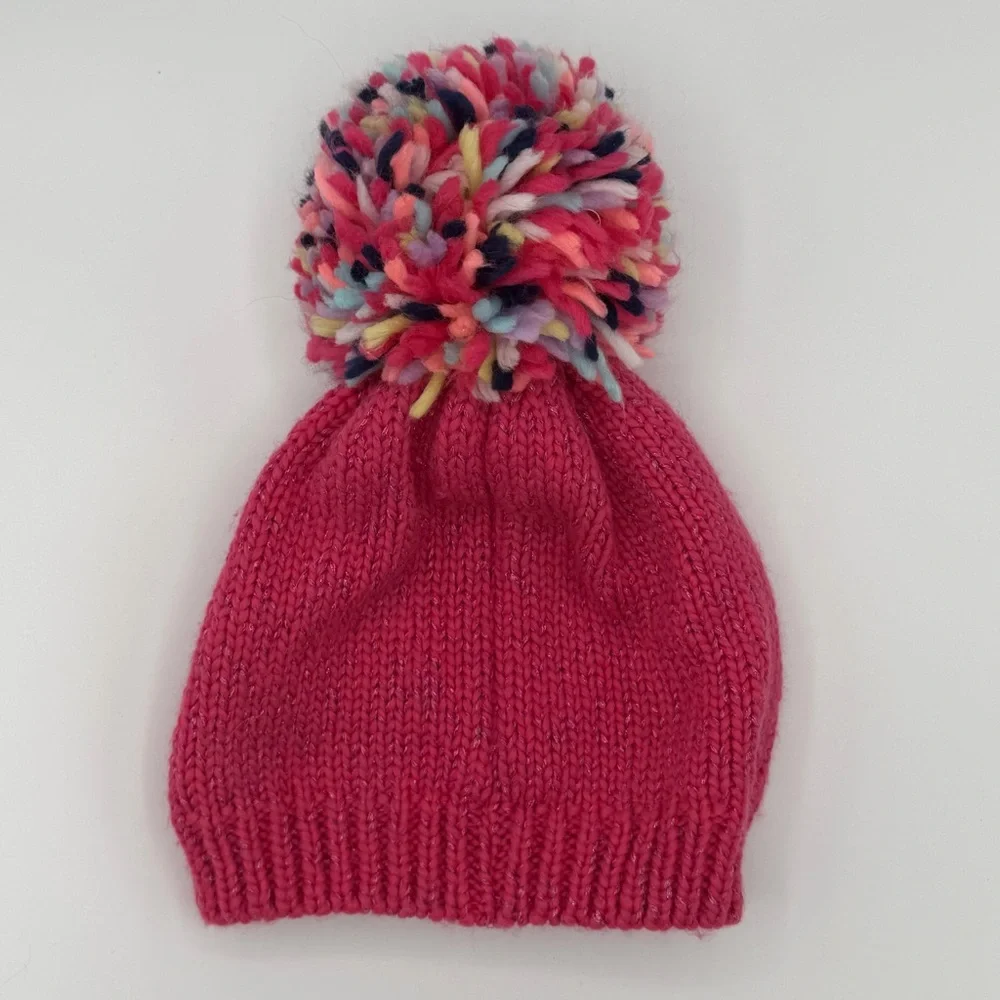 Children’s Place Pink Beanie With A Colorful Pom-Pom & Sequin Rainbow. Sz 2T-3T.